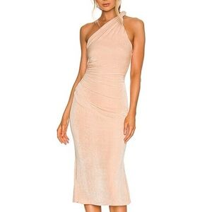 Misha Collection / Revolve Dune Twisted One Shoulder Midi Dress in Rose, Size 4